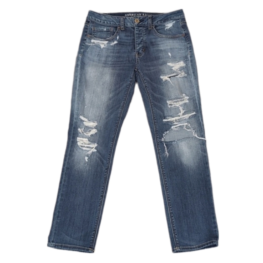 💠American Eagle Tomgirl Jeans Ripped Destroyed Super Stretch Slim Leg Denim